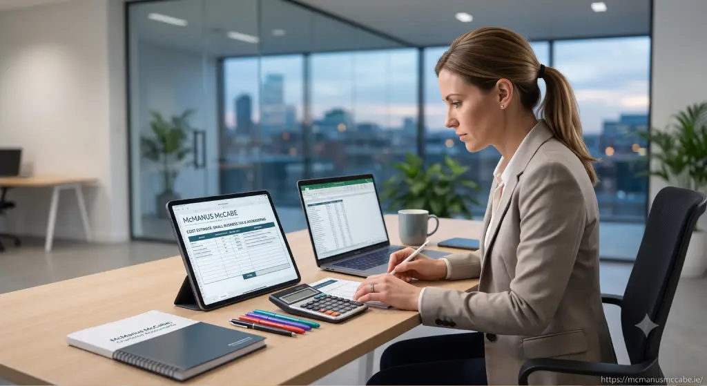 Accountant preparing cost estimate for small business tax services.