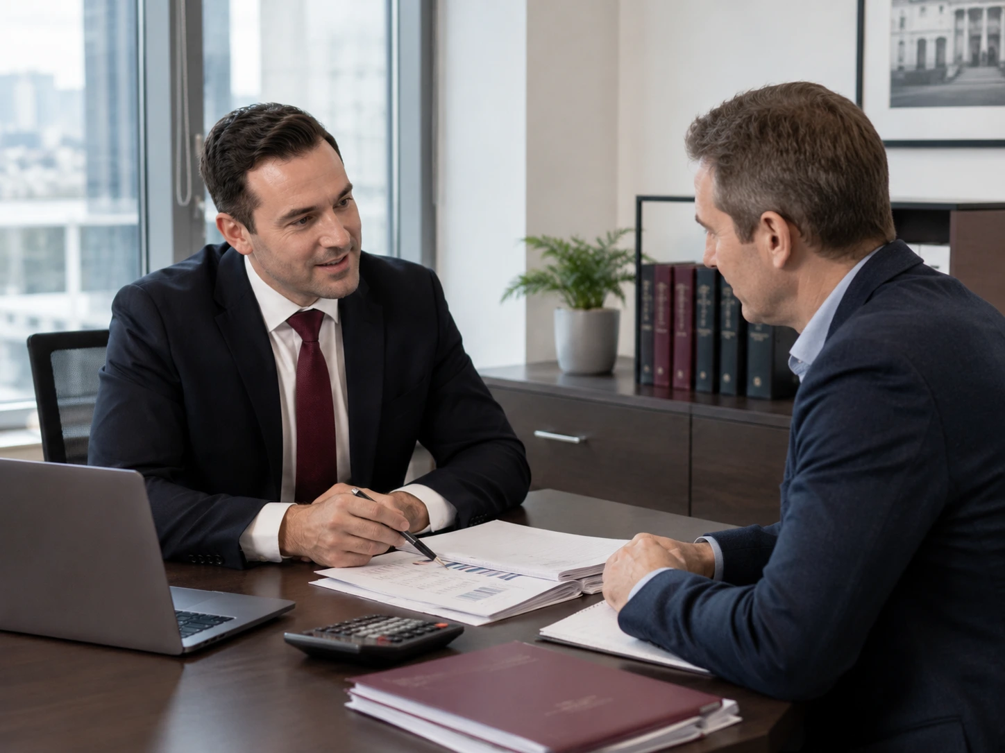 A business owner seeking expert tax advice near me during a financial planning consultation.