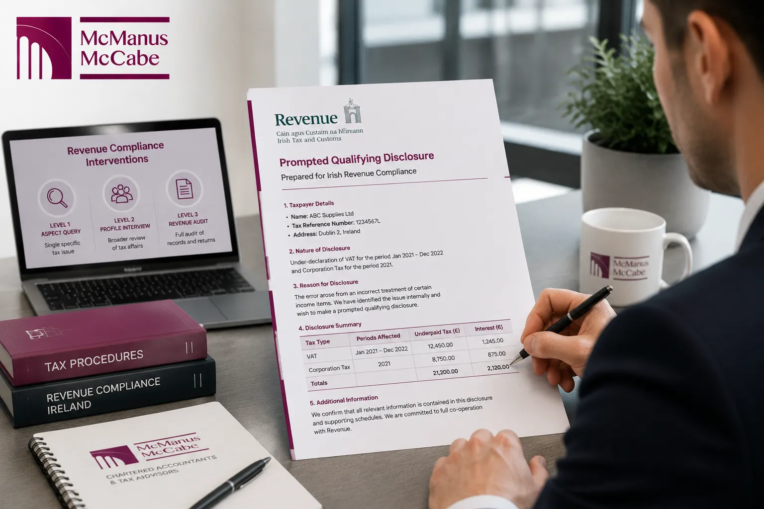A Dublin tax consultant reviewing a formal revenue audit letter for a client.